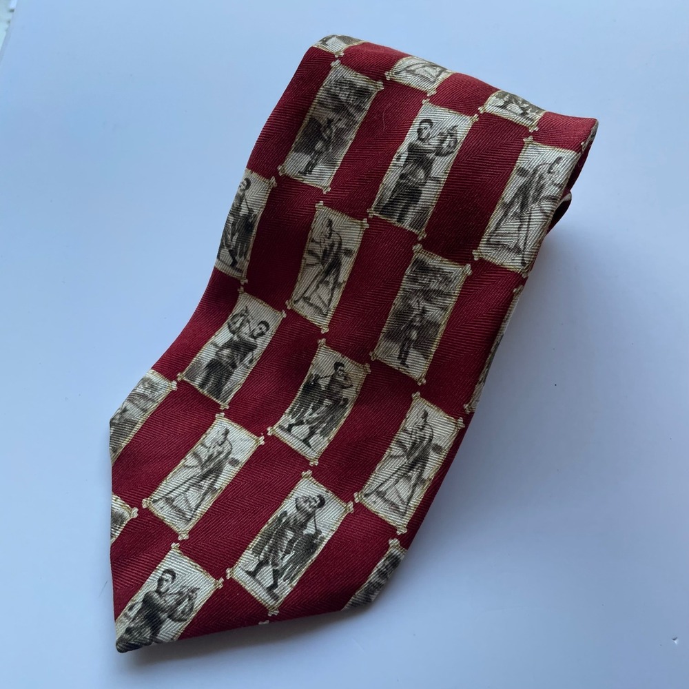 Tommy Bahama Mens Silk Tie Burgundy Red Vintage Golf Motif Wide USA Made